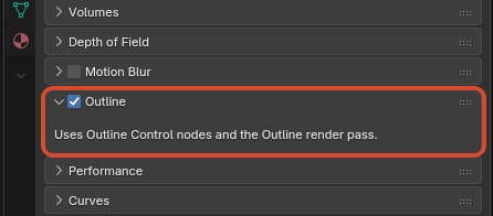 Render Properties 中的 Eevee Outline 开关