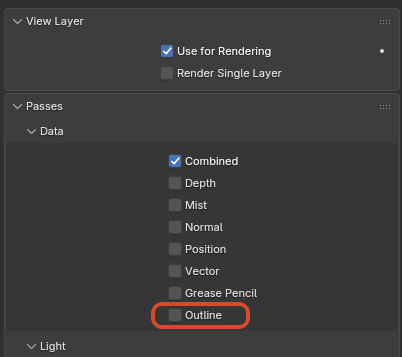 View Layer Properties 中的 Outline Render Pass
